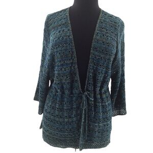 Lane Bryant Variegated Blue and Green Open Knit Cardigan